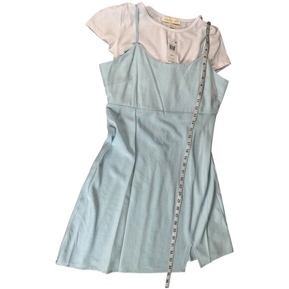 Madden Girl NWT Junior's 2 In 1 T-Shirt Slip Dress In Baby Blue and White Large - Picture 6 of 8